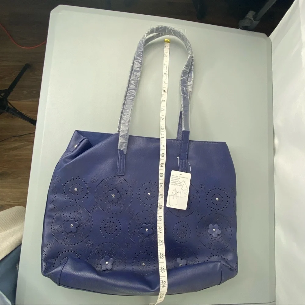 NWT Large Navy Blue Laser Cut Mandala Tote Bag with Removable Interior Crossbody